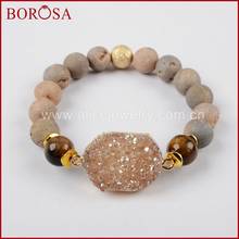 BOROSA Handcrafted Gold Natural Quartz Stone Titanium Rainbow Druzy Connector With 10mm Rainbow Titanium Beads Bracelets G1396 2024 - buy cheap