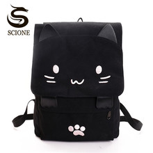 Mochila feminina fofa de gato, de lona, para estudantes, adolescentes, desenho animado, bolsa para livros 2024 - compre barato