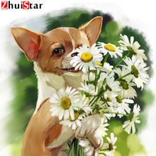 Pintura de diamante 5D DIY "cachorros de flores", bordado de diamantes de imitación cuadrados, estilo punto de cruz cuadrada, decoración del hogar 2024 - compra barato