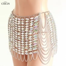 Chran Silver Gem Stone Skirt Belly Dancer Waist Belt Chain Harness Necklace Bra Bralete Festival Dress Wear Ibiza Jewelry CRS409 2024 - buy cheap