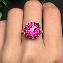 Natural 10*10mm Fireworks pink topaz Ring Natural gemstone Ring S925 silver elegant round wave Pretty women's wedding jewelry 2024 - buy cheap