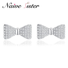 Fashion Cute Bowknot Stud Earrings For Women White Gold Color Full AAA Cubic Zirconia Paved Best Party Jewelry Gift Wholesale 2024 - compra barato