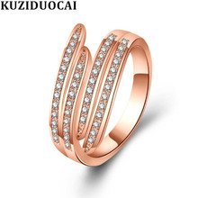 Kuziduocai nova moda jóias zircon aço inoxidável rosa ouro asas de anjo casamento noiva festa anéis para mulher menina 2024 - compre barato