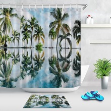 Cortina de ducha con paisaje Natural, árbol de coco y reflejo en el agua, tela de poliéster impermeable para la decoración de la bañera 2024 - compra barato