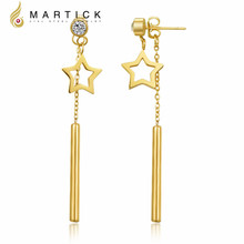 Martick Tassel Long Elegant Trendy Stud Earrings For Women Star Shape Single Crystal Gold-color Stainless Steel Brincos E164 2024 - buy cheap