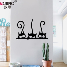 Pegatina de pared de gatito para habitación de niños, decoración de dormitorio, papel tapiz de gatos tallado, autoadhesivo de vinilo artístico, color negro 2024 - compra barato