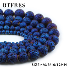BTFBES Natural Lava Stone Plating Blue Volcanic Rock beads 4 8 10 12mm Round Loose bead for Jewelry Necklace bracelet Making DIY 2024 - buy cheap