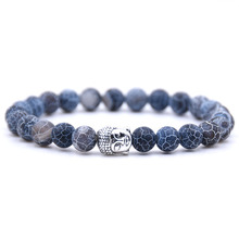 Noter 8mm Natural Stone Beads Bracelet For Homme Women Charm Silver Color Buddha Head Braslet Yoga Meditation Jewelry Pulseira 2024 - buy cheap