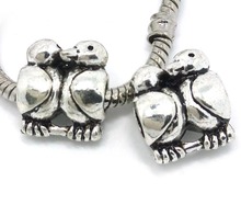Free shipping new brand 50pcs 14x12mm antique silver plated birds big hole alloy beads fit European bracelet DIY 2024 - buy cheap