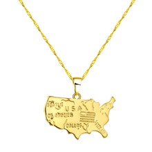 Chengxun colar com pingente de mapa dos estados unidos, colar clássico, dourado, de cobre, feminino e masculino, símbolo do país 2024 - compre barato