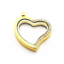 Wholesale 6pcs/lot Gold Heart Crystal Floating Charms Locket Zinc Alloy Magnetic Glass Memory Locket For Pendant Necklace 2024 - buy cheap