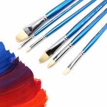 6 pcs Watercolor Painting high quality Nylon hair Blue long pole Brush Professional Artist's Paint Brush for Oil Paint Brush Set 2024 - buy cheap
