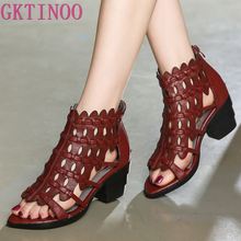 GKTINOO-Sandalias de piel auténtica tejidas a mano de estilo Retro para mujer, zapatos de tacón grueso con fondo suave, elegantes, a la moda, novedad de verano, 2021 2024 - compra barato