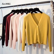 SexMkL-Camiseta de manga larga para mujeres, suéter de punto para mujeres, cuello en V, corto, estilo femenino, otoño e invierno, 2021 2024 - compra barato