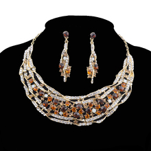 Conjuntos de joyas nupciales para mujer, conjunto de collar y pendientes de boda, joyería de Color marrón con diamantes de imitación, accesorios de vestir para regalo de Navidad 2024 - compra barato