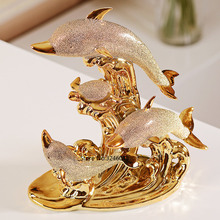 Delfines dorados, caballo chapado en oro, decoraciones de cerámica para sala de estar, escritorio, decoración de oficina, regalos de vacaciones, decoración del hogar 2024 - compra barato