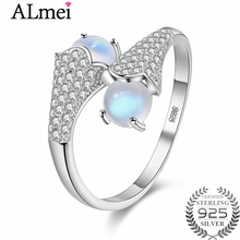 Almei 0.6ct обручальные кольца с двойным лунным камнем из стерлингового серебра 925 пробы, уникальные регулируемые ювелирные изделия для женщин с коробкой CJ027 2024 - купить недорого