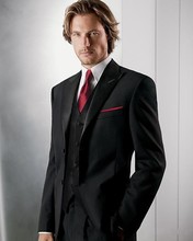 Custom Made Groom Tuxedo Black Groomsmen Peak Satin Lapel Wedding/Dinner Suits Best Man Bridegroom (Jacket+Pants+Tie+Vest)B313 2024 - buy cheap