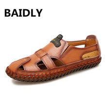 Brand Genuine Leather Sandals Men Summer Sandals New Large Size Men's Sandals Fashion Beach Sandals Slippers Big Size 2024 - buy cheap