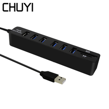 CHUYI Мульти USB кардридер комбо 6 портов USB концентратор 2,0 с TF/SD дощечка для записей USB сплиттер адаптер для Macbook PC Аксессуары 2024 - купить недорого
