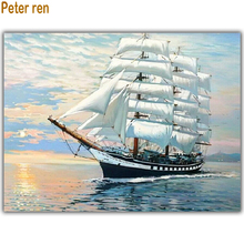 Peter ren Diamond painting cross stitch Smooth sailing Square\Round mosaic Rhinestone Full embroidery Home Decor Sailboat at sea 2024 - buy cheap