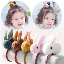 Cute animal hair ball rabbit hair ring female rubber band elastic hair bands Korean headwear children hair Accessories ornaments 2024 - buy cheap