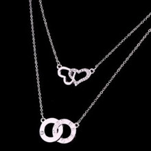 Personality Double Heart-shaped Pendant Necklace Two Circular Cross Necklace 2024 - buy cheap