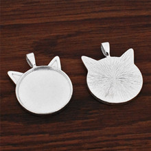 New 5pcs/lot 25mm Inner Size Bright Silver Plated Cat Style Cabochon Base Cameo Setting Charms Pendant- 2024 - buy cheap