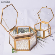 NOOLIM European Retro Bronze Hexagonal Glass Jewelry Box Dessert Cake Display Box Geometry High-end Display Storage Box 2024 - buy cheap