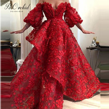 PEORCHID Dubai Burgundy Evening Dress With Flowers Puffy Half Sleeves Sweetheart Saudi Arabia Floral Formal Long Prom Ball Gown 2024 - buy cheap