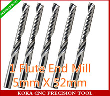 5mm*52mm,5pcs/lot,Freeshipping,CNC solid carbide end mill,Woodworking Router Bit,1 Flute milling Cutter,MDF,PVC,Acrylic,Wood 2024 - buy cheap