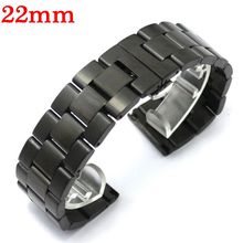 22mm Black Solid Link Stainless Steel Wrist Watch Band Deployment Buckle With Push Button Strap Bracelet Men Women GD013922 2024 - buy cheap
