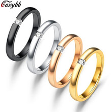 Brand Luxury Single CZ Rhinestone Finger Ring Gold/Silver Color 316L Stainless Steel Female Engagement Ring Jewelry 2024 - buy cheap