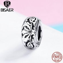 Bisaer vintage 925 prata esterlina flor padrão contas requintado simples espaçador encantos ajuste pulseiras prata 925 jóias ecc1139 2024 - compre barato