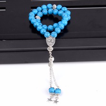 Men Women Muslim Rosary Bracelet Prayer Beads Natural Mineral Blue Turquoises 33 Tasbih Fashion Charm Jewelry Handmade Bijoux 2024 - buy cheap
