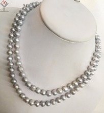 Collar de perlas naturales cultivadas en agua dulce para mujer, joyería de 30 '', 80cm, 8x9mm, cuentas grises hechas a mano 2024 - compra barato