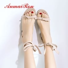 ANMAIRON 2019new Arrival Women Med High Sandals  Flock  Basic  Party  Lace-Up Summer Fashion Solid Sandals Size 34-43 LY2406 2024 - buy cheap