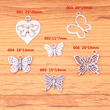 Amuletos de plata antigua variada mariposa, antiguos para hacer colgantes se ajustan a collar de pulsera DIY 2024 - compra barato