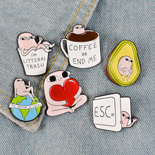 Cartoon Animal Red Heart Enamel Brooch Avocado Cup Anime Character Earth Alloy Badge Denim Shirt Bag Pin Custom Jewelry Gift 2024 - buy cheap