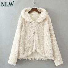NLW White Faux Fur Coat Warm Furry hooded women Jacket 2018 Autumn Winter Jacket Women Long Sleeve Coat 2024 - buy cheap