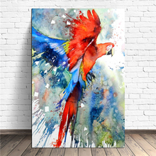 Ara bird tela de aquarela, arte minimalista para parede, pôsteres nórdicos, pintura de fotos para parede para quarto, acessórios de decoração de casa 2024 - compre barato