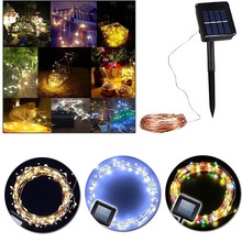 O envio gratuito de 10m alimentado por energia solar luzes da corda fio cobre ao ar livre luz fadas para o jardim natal casa decorações do feriado 2024 - compre barato