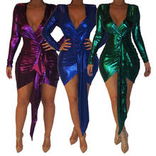 Sexy bodycon party women long sleeve v-neck summer hollow out sheath elegant mini dress vestidos robe femme 2024 - buy cheap