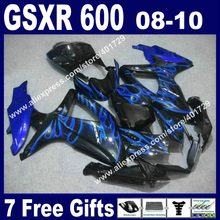 Carenagens de motocicleta para suzuki, 2008, 2009, 2010, gsxr 600, k8, novo, gsxr600, gsxr750, preto, azul, chamas 08, 09, 10, conjunto, 7, presente, xr94 2024 - compre barato