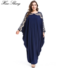 Vestido longo abaya islâmico plus size, vestido longo longo com manga morcego, roupa feminina azul marinho, dubai, abaya 2024 - compre barato