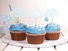 Gender Reveal Shower, Little Rain Cupcake Toppers, Cloud Cupcake Toppers, Baby Shower, Birthday Decor, First Birthday 2024 - buy cheap