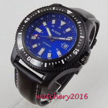 Bliger-Reloj de lujo con correa de cuero azul para hombre, cronógrafo de 44mm con esfera giratoria, PVD, movimiento automático, marca de moda, nuevo 2024 - compra barato