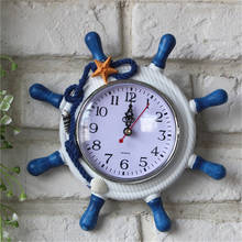 Круглый ретро деревянный руль в средиземноморском стиле, якорь Saat, иглы, настенные часы, декоративные настенные часы для дома 2024 - купить недорого