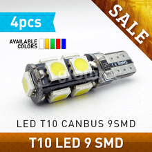 4 шт. T10 9SMD 5050 светодиодный Canbus автомобиля 12V Светодиодный светильник с can-bus T10 W5W Canbus 194 9 SMD 5050 светодиодный лампы светильник WHTE красного, синего, зеленого и GLOWTEC 2024 - купить недорого