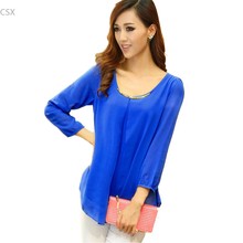 Summer women blouses 2018 new casual chiffon blouse slim long sleeve O-neck blusa feminina tops shirts solid 4 color M-XXL 2024 - buy cheap